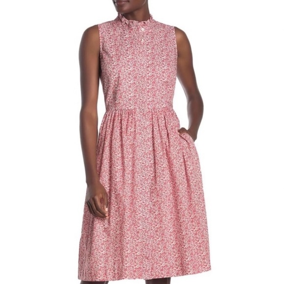 J.Crew Liberty London Red Floral Cotton Dress Sz 2 | Cottagecore Midi Sundress - Picture 12 of 13